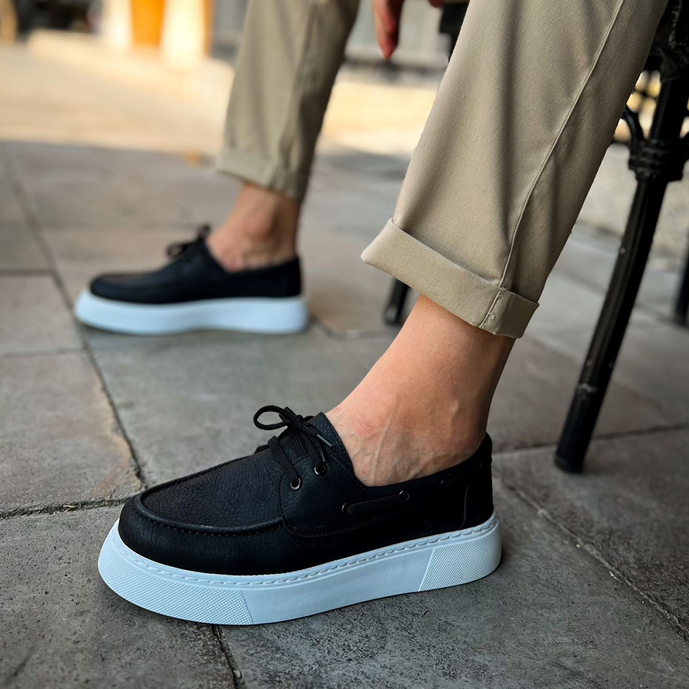 Black shoes with white orders sole mens